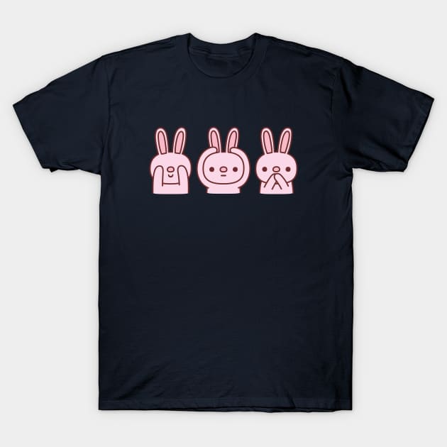 Funny Pink Bunnies See No Evil Hear No Evil Speak No Evil T-Shirt by rustydoodle